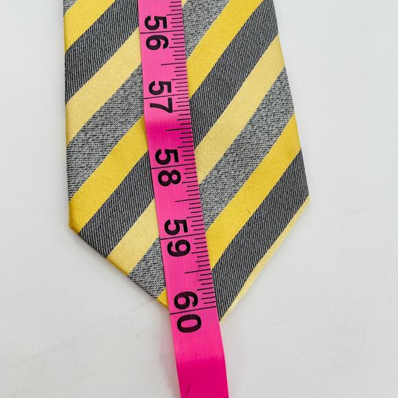 Fabio Fazio Yellow Gray Diagonal Regimental Striped Silk Mens Tie - Picture 9 of 9